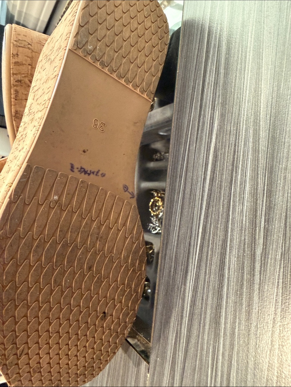 Quilted Leather Cork Platform Mules - Beige - Picture 4 of 5